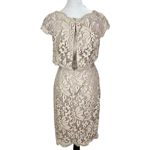 Tadashi Shoji Greta Lace Cocktail Dress in Sand Beige Size 8 - Picture 4 of 9